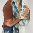 Sheer Tie Dye Mesh Kimono Cover Up