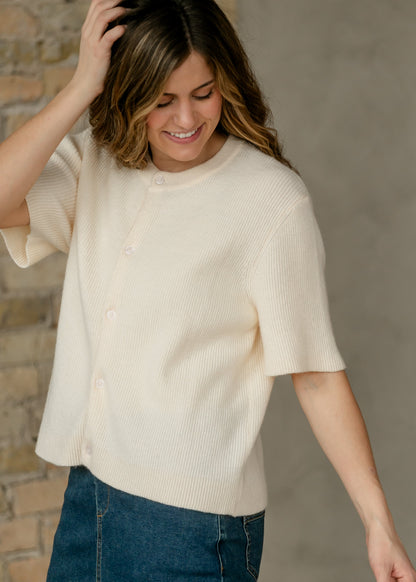 Short Sleeve Button-Front Cardigan